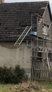 Einrüstung der Dachreparatur